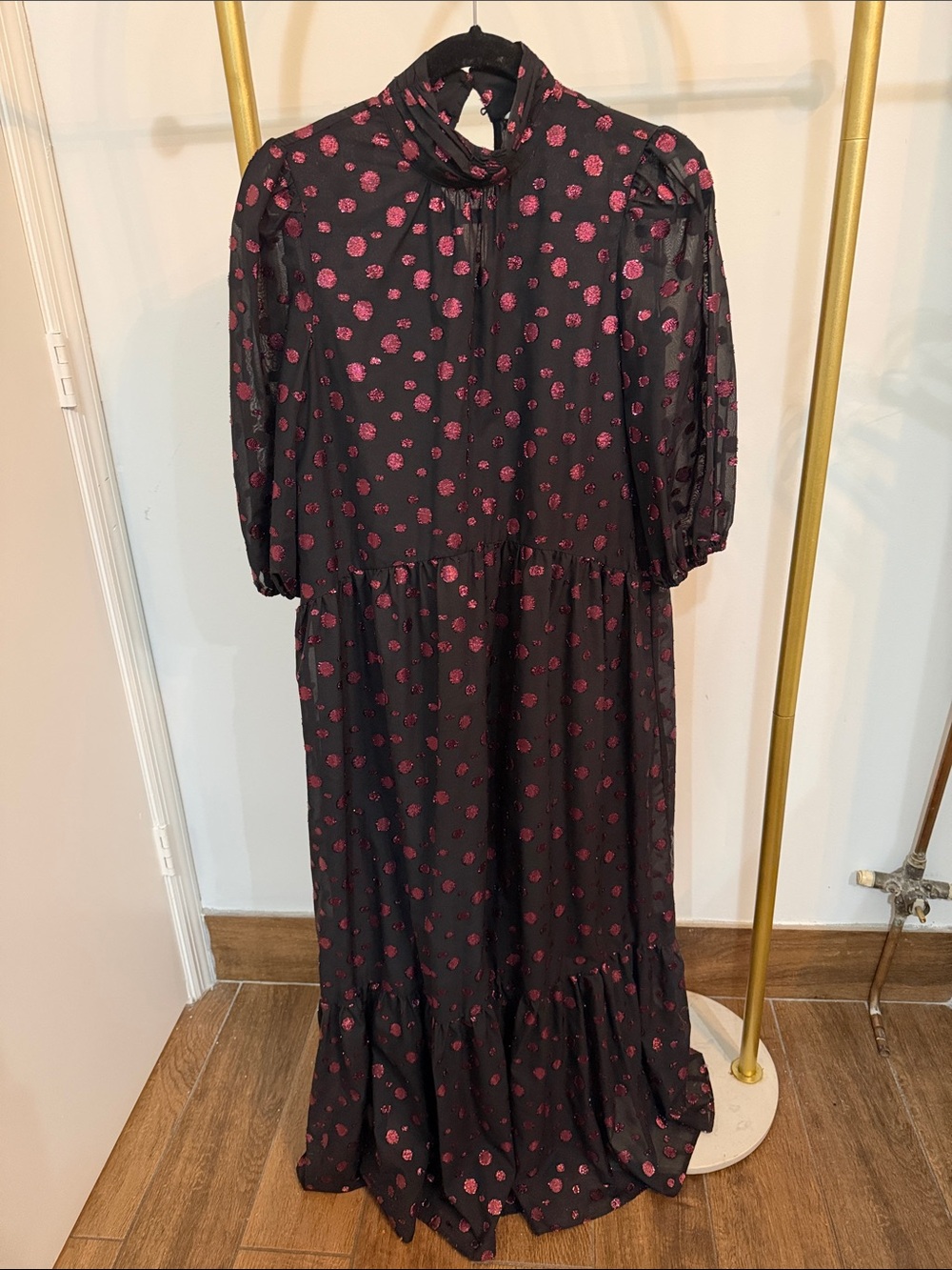 Zara Black Dress with Shimmering Pink Dot Accents